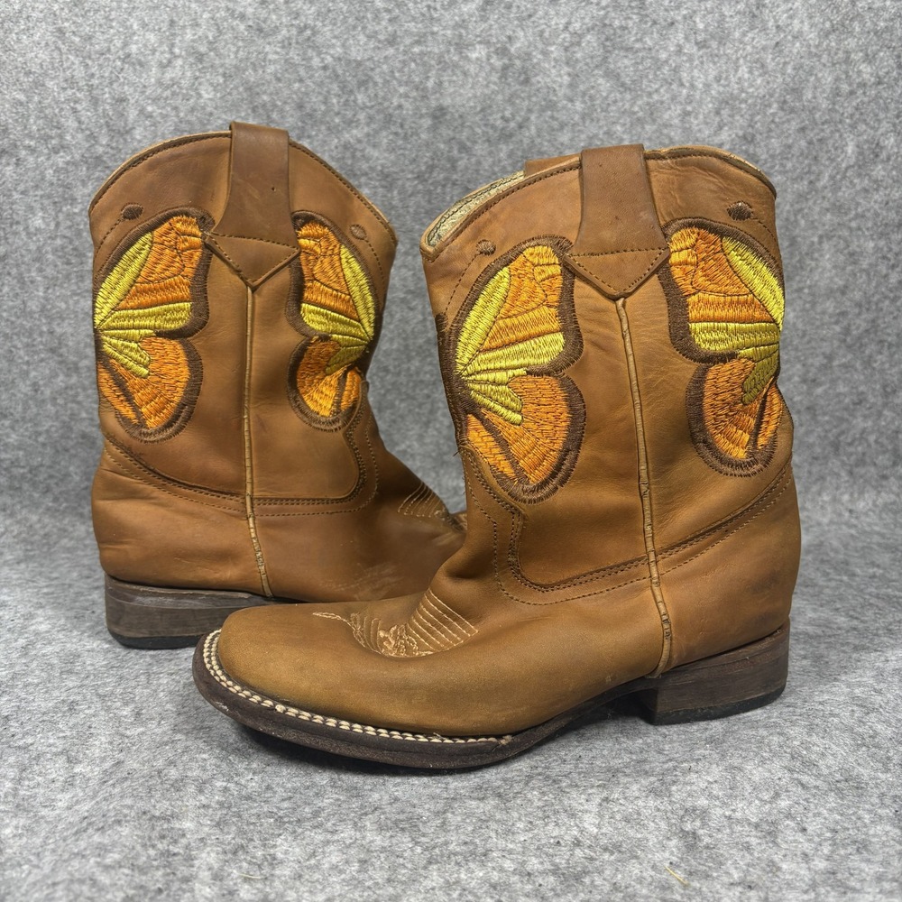 Bonanza Kids Leather Cowboy Boots Size 11.5 Youth Sunflower Butterfly Western